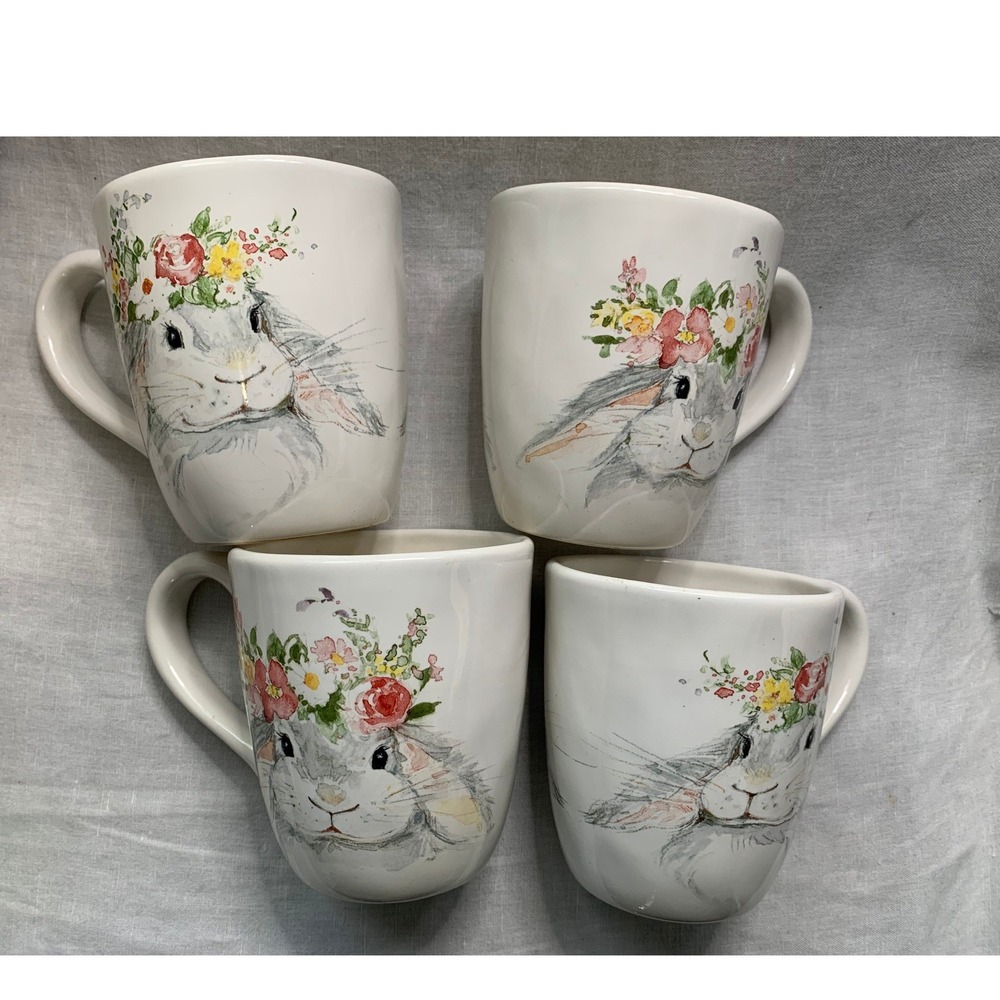 Certified International Sweet Bunny Mugs Set of 4 Susan Winget 20oz Ceramic #574